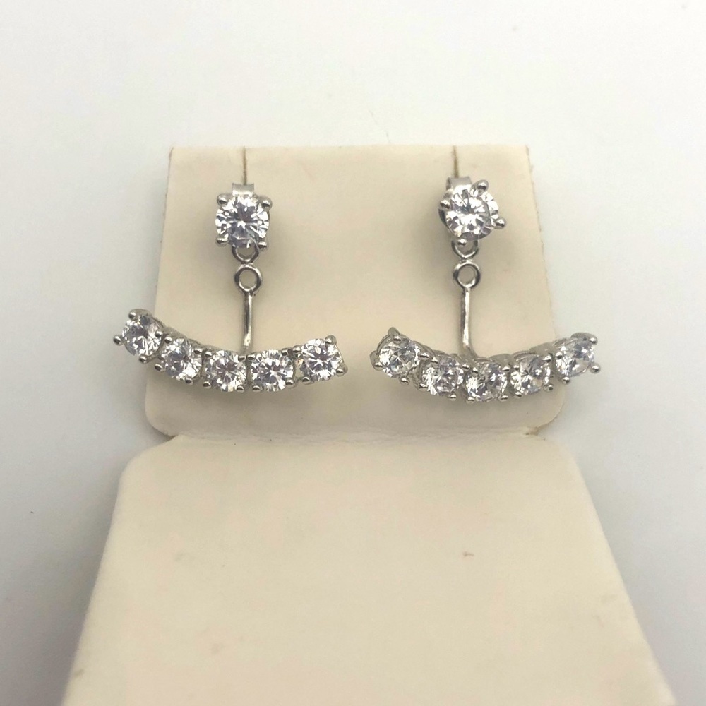 STERLING Silver & Clear / White Cz Stone Front Back Pekaboo Earrings 20mm